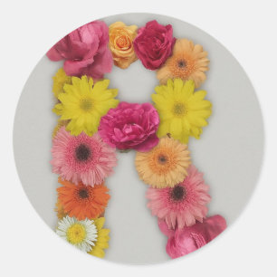 Alphabet R in Flowers Classic Round Sticker