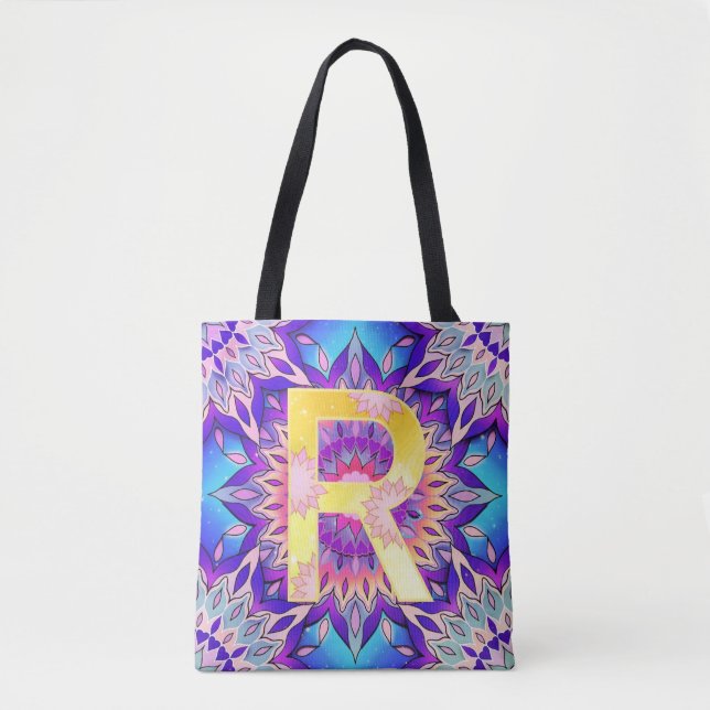 Alphabet R mandala Tote Bag (Front)