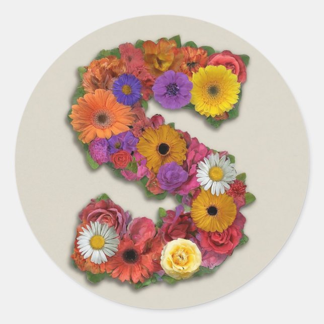 Alphabet S in Flowers Classic Round Sticker (Front)