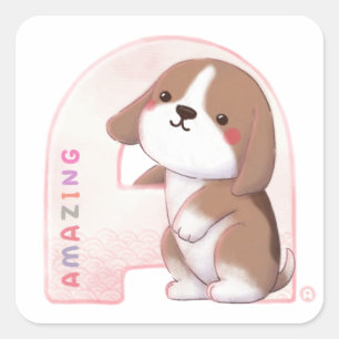 Alphabet Series: "A" Amazing Beagle Illustration Square Sticker