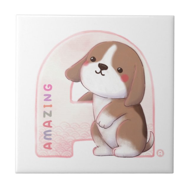 Alphabet Series: "A" Amazing Beagle Illustration Tile (Front)