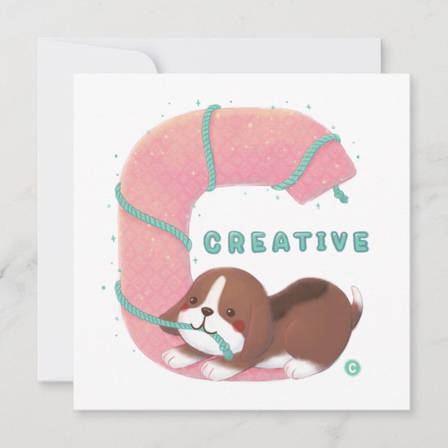 Alphabet Series: "C" Creative Beagle Illustration Thank You Card (Front)