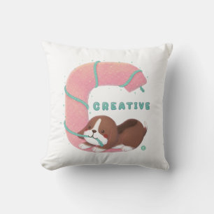 Alphabet Series: "C" Creative Beagle Illustration Throw Pillow