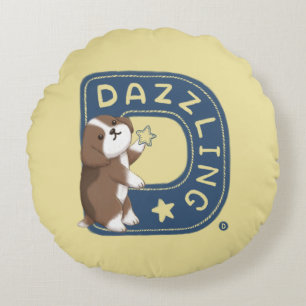 Alphabet Series: "D" Dazzling Beagle Illustration Round Pillow