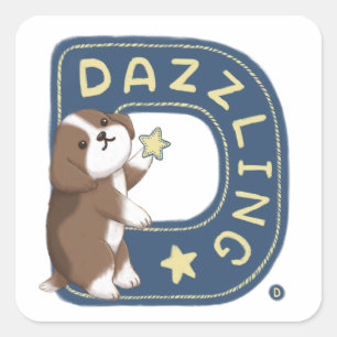 Alphabet Series: "D" Dazzling Beagle Illustration Square Sticker