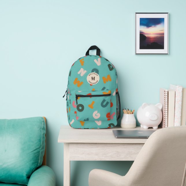 Alphabet Soup Colourful Monogram  Printed Backpack (Insitu)