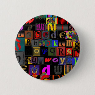 Alphabet Soup, mosaic letters design, fun colourfu 2 Inch Round Button