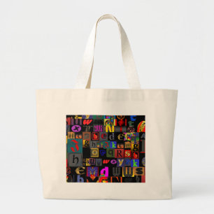 Alphabet Soup, mosaic letters design, fun colourfu Large Tote Bag