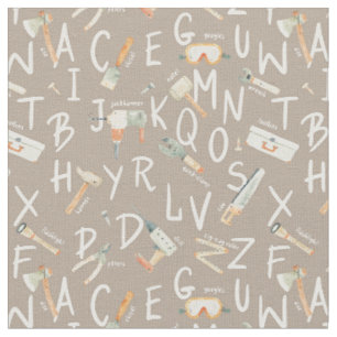 Alphabet toddler boys print with construction tool fabric