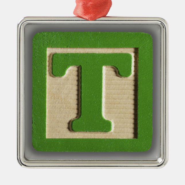 Alphabet Toy Block T Metal Ornament (Front)
