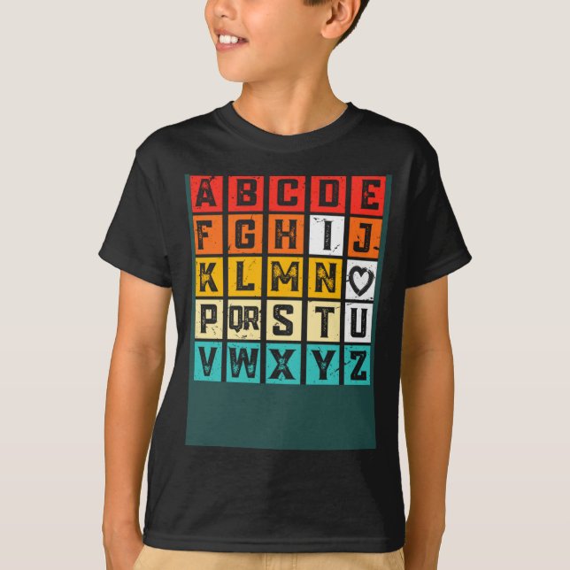 Alphabetic Abcd Love You Valentines Day Red Heart  T-Shirt (Front)