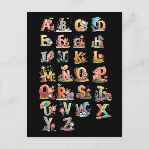 alphabetic characters holiday postcard