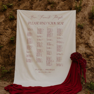Alphabetical Burgundy Wedding Seating Chart Fabric Tapestry