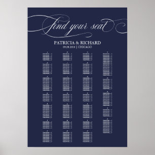 Alphabetical Navy Blue Wedding Seating Chart