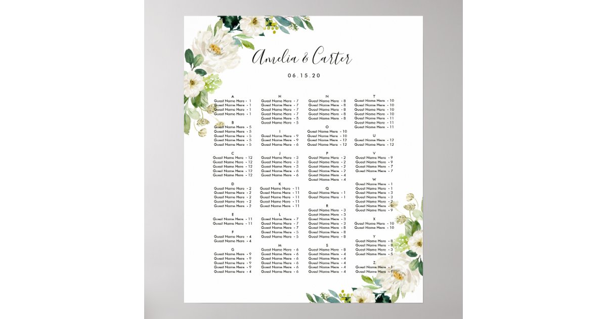 alphabetical order floral wedding seating chart zazzle ca wedding seating chart zazzle