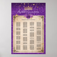Alphabetical Purple Lavender Gold Roses Seating
