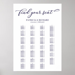 Alphabetical Seating Chart Navy Blue Script
