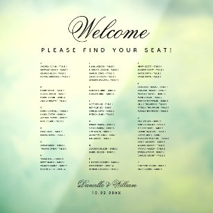 Alphabetical Transparent Wedding Seating Chart  Window Cling