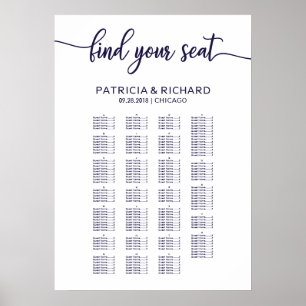 Alphabetical Wedding Seating Chart Chic Navy Blue