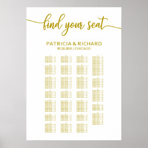 Alphabetical Wedding Seating Chart Gold Elegant