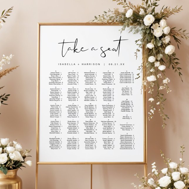 Alphabetical Wedding Seating Chart, Take a Seat Canvas Print (Creator Uploaded)