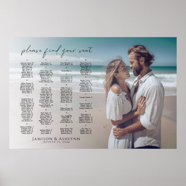 Alphabetical wedding seating chart with photo (Front)