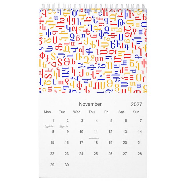 Alphabets Calendar (Nov 2027)