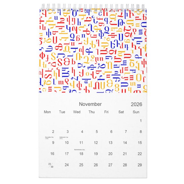 Alphabets Calendar (Nov 2026)