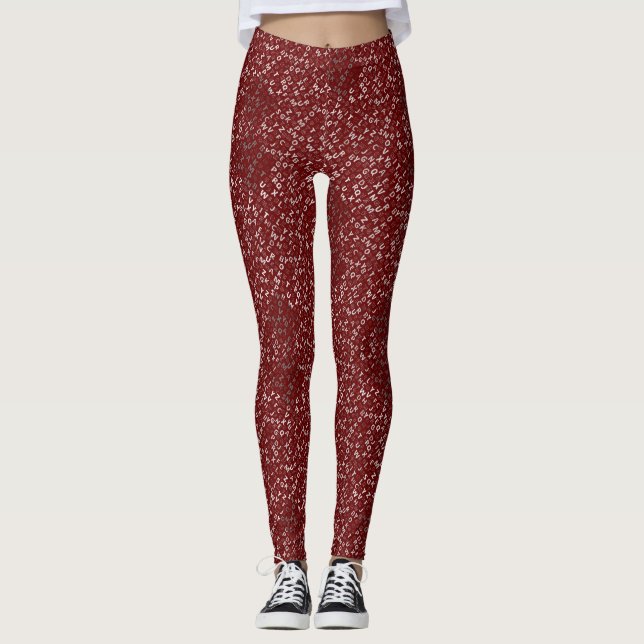 Alphabets Pattern 01 BW.b DRed BG Leggings (Front)