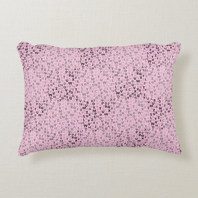 Alphabets Pattern 01 BW.w LPink BG Accent Pillow (Front)