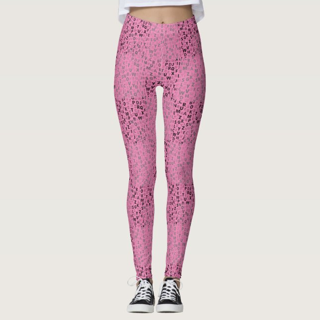 Alphabets Pattern 01 BW.w Pink BG Leggings (Front)