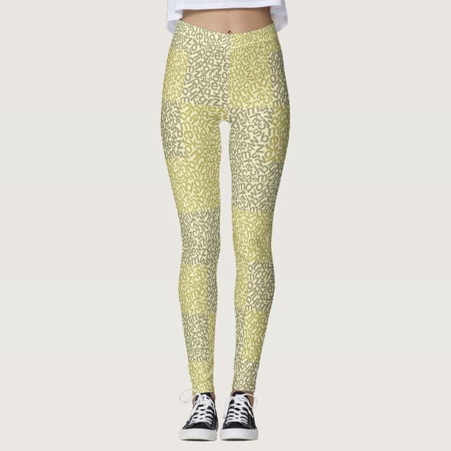 Alphabets Pattern 02 YW 2Tonesx4.bw Lyellow BG Leggings (Front)