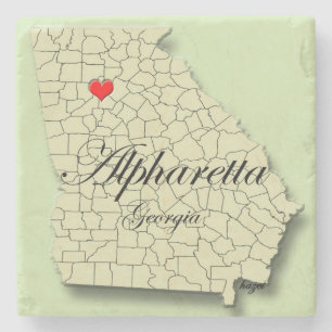 Alpharetta, Georgia, Heart, Map, Coasters