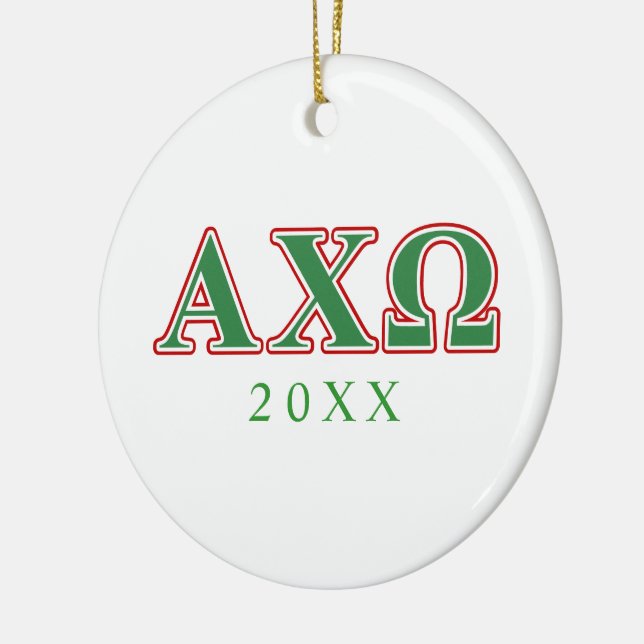 Alphi Chi Omega Green and Red Letters Ceramic Ornament (Left)