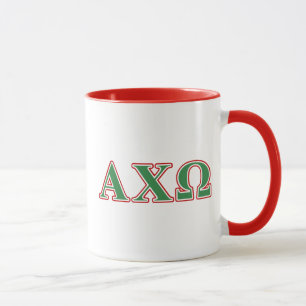 Alphi Chi Omega Green and Red Letters Mug