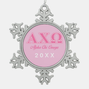 Alphi Chi Omega Pink Letters Snowflake Pewter Christmas Ornament
