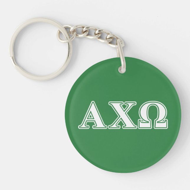 Alphi Chi Omega White and Green Letters Keychain (Front)