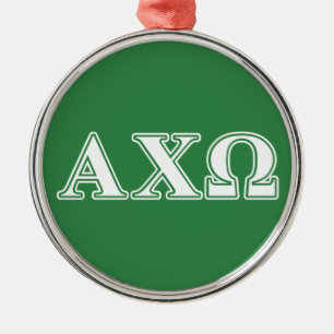 Alphi Chi Omega White and Green Letters Metal Ornament