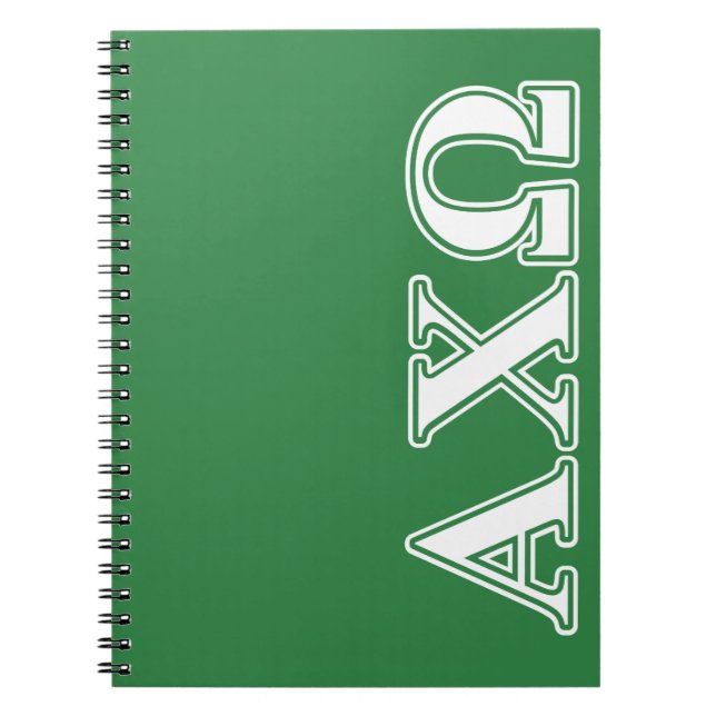 Alphi Chi Omega White and Green Letters Notebook (Front)