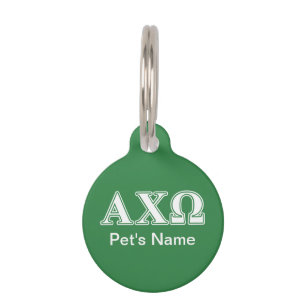 Alphi Chi Omega White and Green Letters Pet Tag
