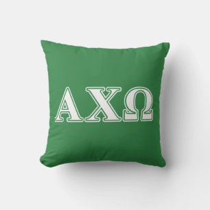 Alphi Chi Omega White and Green Letters Throw Pillow