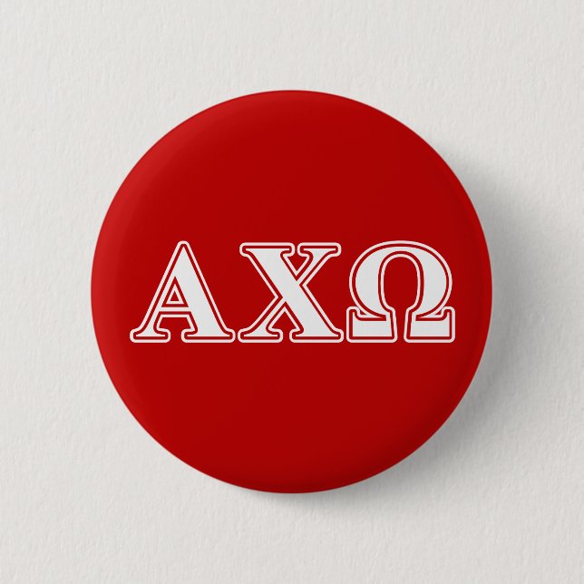 Alphi Chi Omega White and Red Letters 2 Inch Round Button (Front)