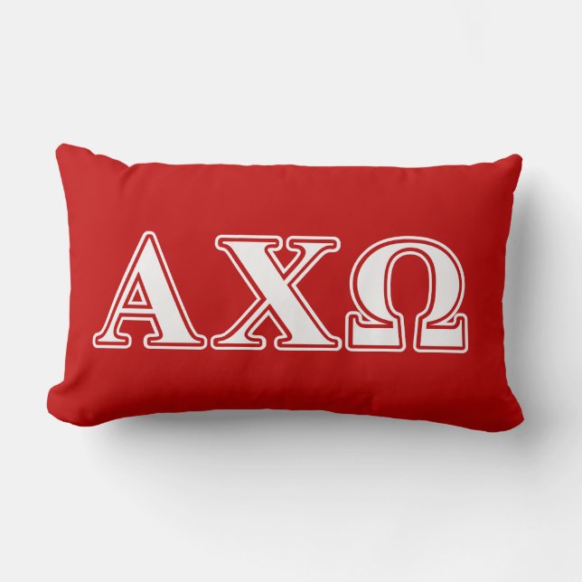 Alphi Chi Omega White and Red Letters Lumbar Pillow (Front)