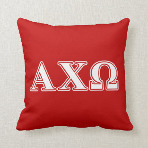 Alphi Chi Omega White and Red Letters Throw Pillow