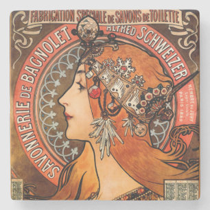 Alphone Mucha Beautiful Art Nouveau Lady Stone Coaster