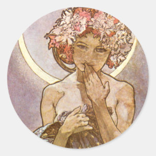 Alphones Mucha ~ The Moon 1902 Classic Round Sticker
