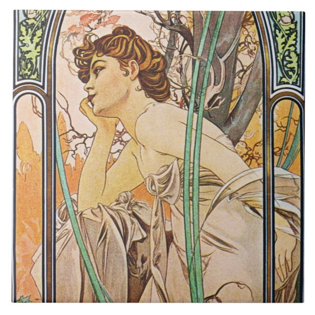 Alphons Mucha Evening Reverie Tile Trivet Gift Box (Front)