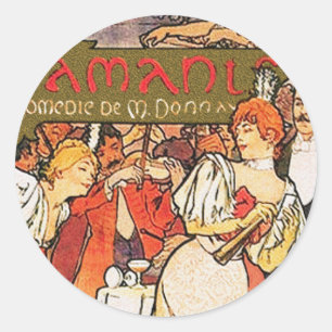 Alphonse (Alfons) Mucha: Amants Classic Round Sticker