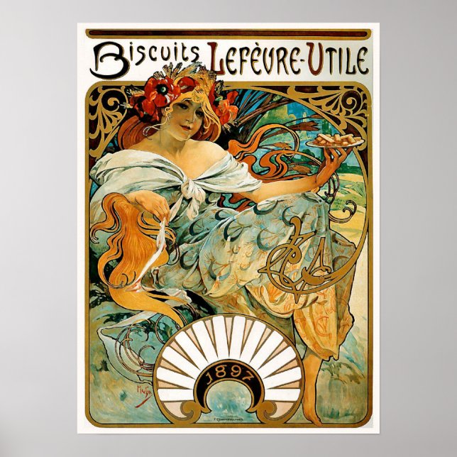 Alphonse (Alfons) Mucha Poster : Biscuits Lefevre (Devant)
