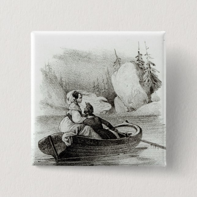 Alphonse de Lamartine  and Elvire 2 Inch Square Button (Front)